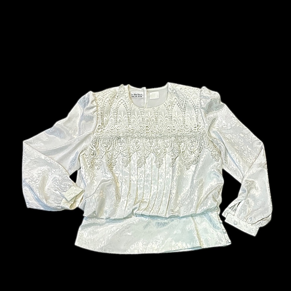 Vintage 80s Victorian Lace Blouse Peplum Buttons Prairie In The Mood Size Large